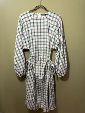 Nasty Gal Green Plaid Dress with Drawstring-adjustable Waist Cutouts